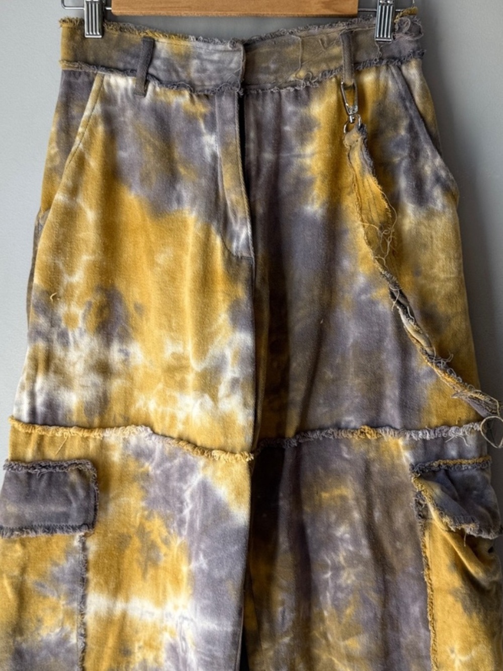 The Ragged Priest Tie-Dye Cargo Pants in Mustard & Charcoal - Picture 2 of 8